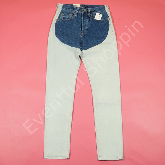 Levis 501 Selvedge Skinny Jeans Womens 24 Blue White Made & Crafted New - Picture 2 of 7